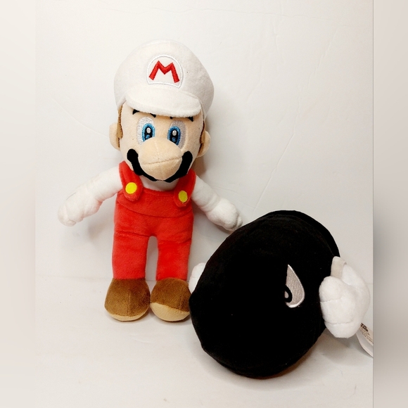 Lot of 2 Genuine Nintendo Super Mario Plush Fire Mario and Bullet Bill Plush - Picture 2 of 7